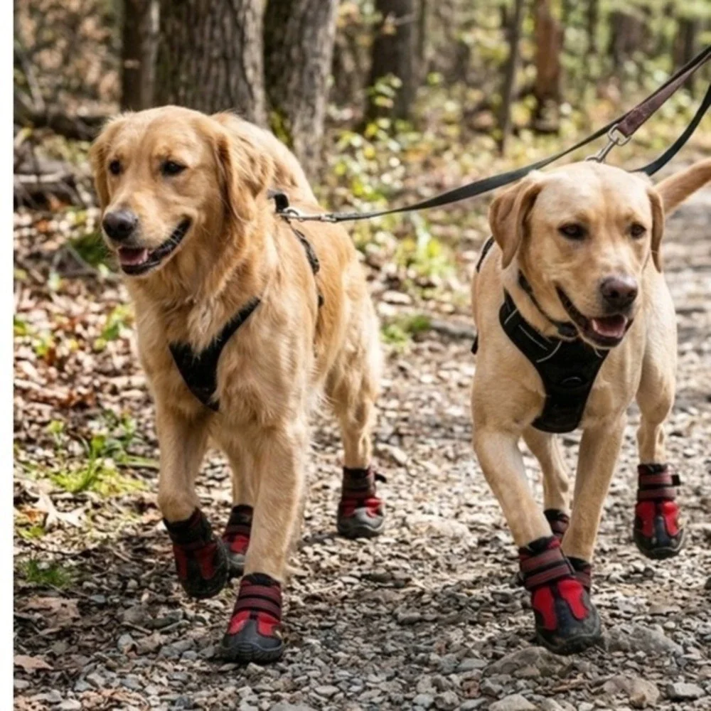 Red and Black Protective Dog Booties Secure Fit Outdoor Paw Shoes Size 1